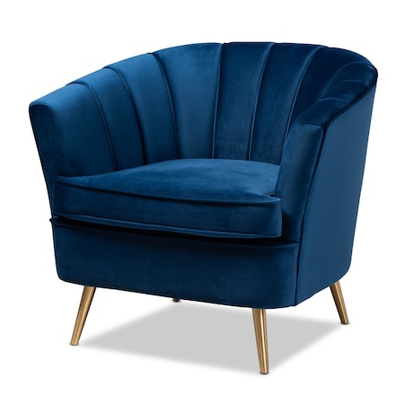 Baxton Studio Emeline Navy Blue Velvet Upholstered Brushed Gold Finished Chair 157-9788